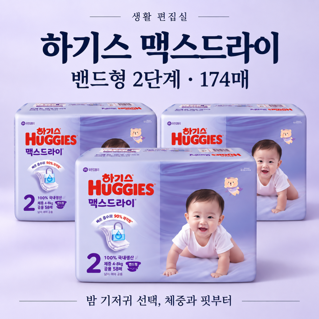 하기스 맥스드라이 밴드형 2단계 상세 리뷰｜밤 기저귀 장단점 제품 이미지